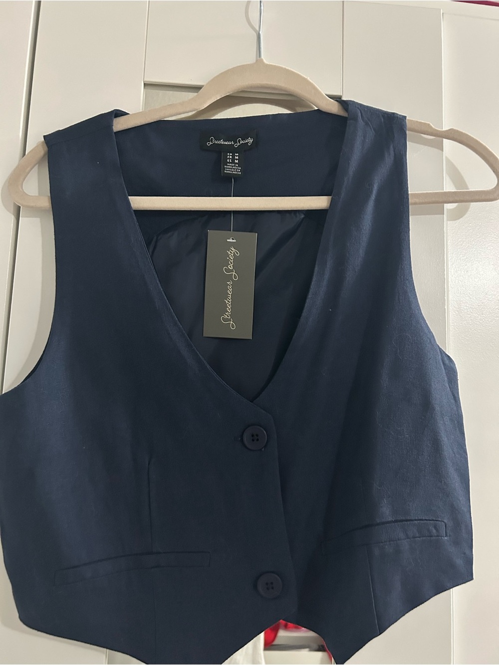 Navy Button Front Vest and Short Set